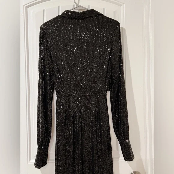 SOLD Black cut-out Cocktail & party sequin embellished tie front jumpsuit Size S - Picture 3 of 9